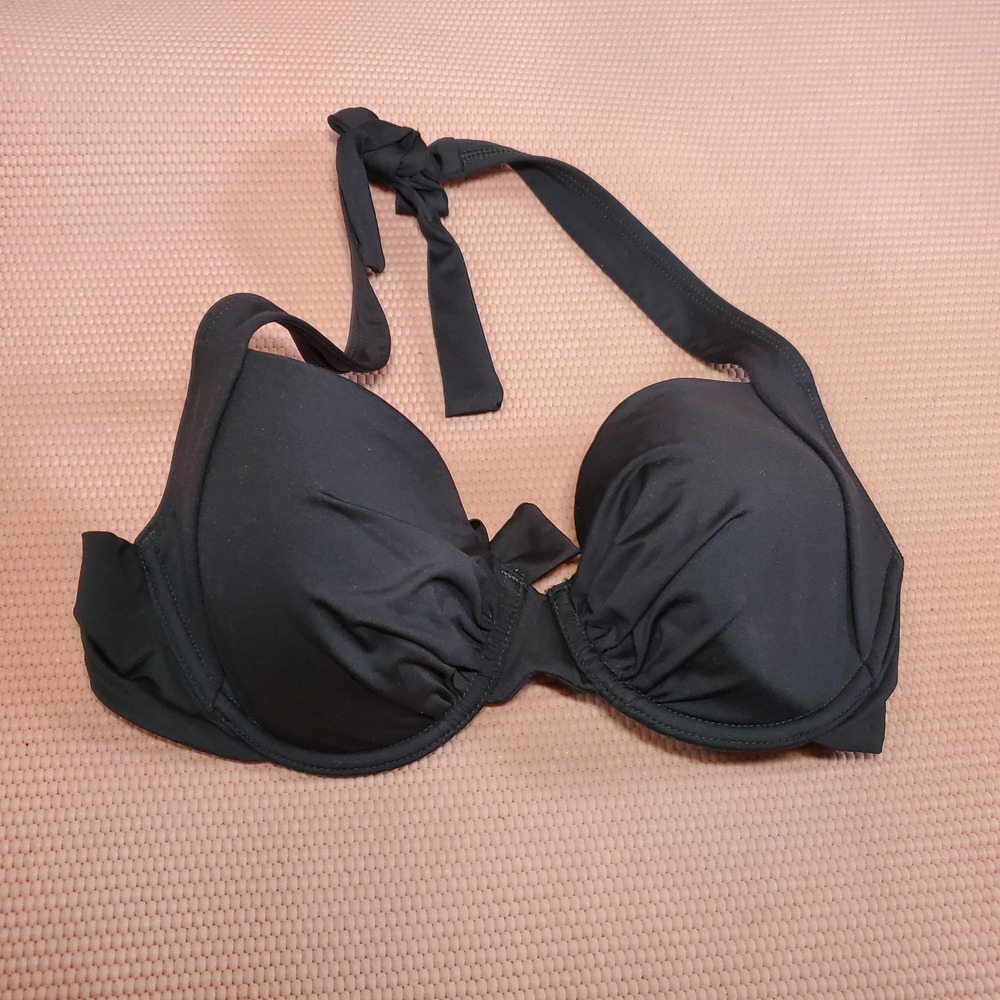 Tommy Bahama Underwire Halter Bikini Top Black 34C Beach Swim Vaca Resortwear